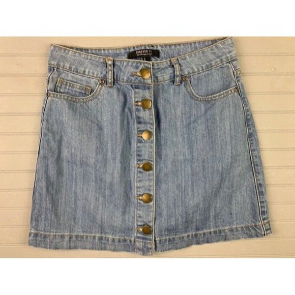 Forever 21 Size M Womens Skirt Button Front Mini Med Wash Cotton - Picture 1 of 5